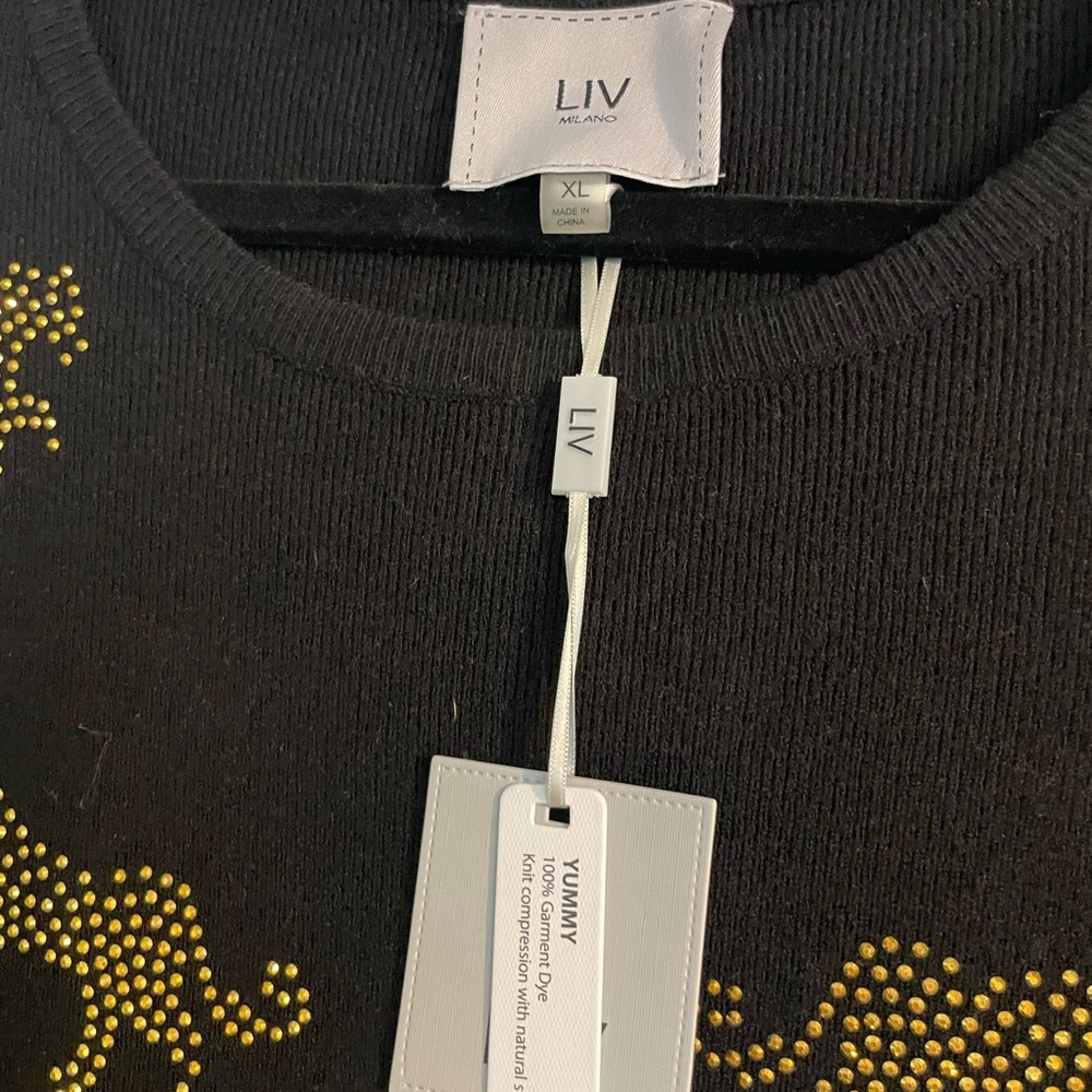 LIV Milano Black Sweater with Gold Leopard Design - Picture 3 of 10